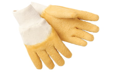 Image of MCR Safety Rubber Coated Work Gloves, Crinkle Texture Finish, Comfortable Knit Wrists, Jersey Lining, Yellow/Natural, Large, 6830