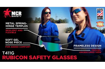 Image of MCR Safety Rubicon T4 Series Safety Glasses with Lens Curved Frameless Lens Design, Emerald Mirror, One Size, T411G