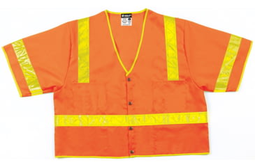 Image of MCR Safety Safety Vest, Class 3 Solid, 2in Vinyl Reflective, Snap Closure, 2 outer 2 Inner Pockets, Fluorescent Orange, 2X, CL3SOVX2