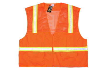 Image of MCR Safety Safety Vest, Upper Torso Mesh, 1 3/4in Reflective Stripes, 6 Pockets, Zipper Front, Non-ANSI Rated, Fluorescent Orange, 3X, HS201VX3