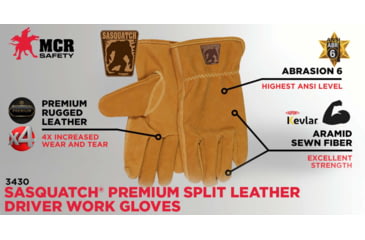 Image of MCR Safety Sasquatch Leather Driver Work Gloves, Large, 3430L