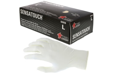 Image of MCR Safety SensaTouch Disposable Latex Gloves, Powder Free Industrial Food Service Grade, 9.5in Length, 5 mil in Thickness, White, Large, 5055L