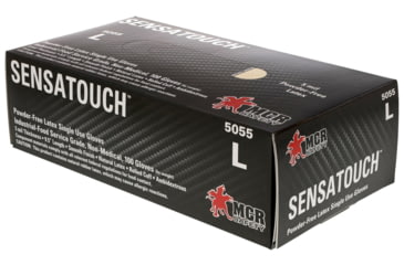 Image of MCR Safety SensaTouch Disposable Latex Gloves, Powder Free Industrial Food Service Grade, 9.5in Length, 5 mil in Thickness, White, Large, 5055L
