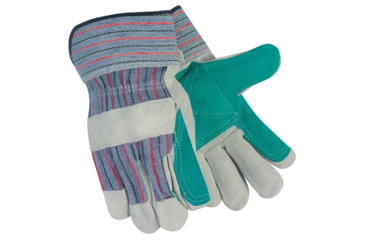 Image of MCR Safety Split Leather Double Palm Work Gloves, Economy Grade Leather, 2.5in Rubberized Safety Cuff, Gray and Green, Large, 12010DP