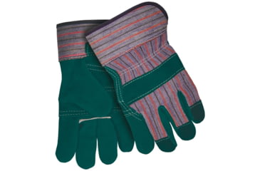 Image of MCR Safety Split Leather Palm Work Gloves, C Grade Shoulder Leather with 2.5in Rubberized Safety Cuff, Green, Large, 1455G