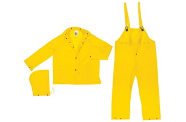 Image of MCR Safety Squall Series 3 Piece Waterproof Rain Suit - Jacket, Detachable Hood and Bib Pants, .20mm PVC Rainwear, Yellow, 4X, O703X4
