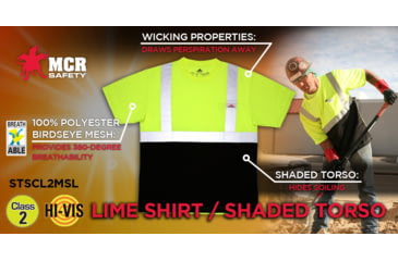 Image of MCR Safety STSCL2MSLX3 Hi Vis Safety Work T-Shirts, Soft Poly Birdseye Mesh, Short Sleeve and Tagless Design, ANSI 107 Type R Class 2, Fluorescent Lime, 3X, STSCL2MSLX3
