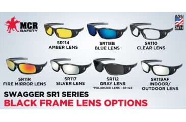 Image of MCR Safety Swagger SR1 Series Safety Glasses, Soft Non-Slip Nose Piece and Temples, Gray, One Size, SR112
