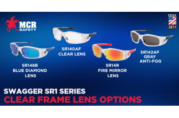 Image of MCR Safety SR148B Swagger SR1 Series Safety Glasses, Soft Non-Slip Nose Piece and Temples, Blue Diamond Mirror, One Size, SR148B