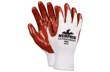 Image of MCR Safety UltraTech 13 Gauge Polyester/Cotton Shell, Nitrile Palm and Fingers, Red/White, Small, 9684S