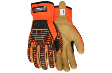 Image of MCR Safety UltraTech Mechanics Hi-Vis Cut and Abrasion Resistant Gloves, DSM Dyneema Diamond Technology Lined, Goatskin Palm and TPR Back of Hand Protection, Gold, Small, MC503S