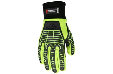 Image of MCR Safety UltraTech Mechanics Hi-Vis Heat and Abrasion Resistant Gloves, Corded Cotton Double Palm, TPR Back of Hand Protection, Hi-Vis Lime/Black, Large, MC504L
