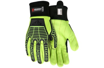 Image of MCR Safety UltraTech Mechanics Hi-Vis Heat and Abrasion Resistant Gloves, Corded Cotton Double Palm, TPR Back of Hand Protection, Hi-Vis Lime/Black, Large, MC504L