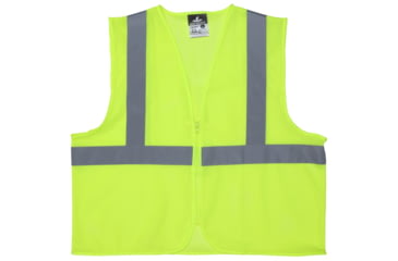 Image of MCR Safety V2CL2MLZX2 Hi Vis Reflective Safety Vest, ANSI Type R Class 2, Mesh with 2in Silver Stripes, Zipper Front Closure, Fluorescent Lime, 2X, V2CL2MLZX2