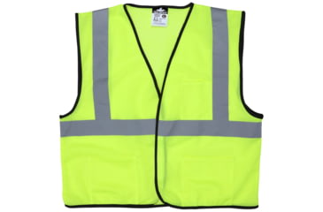 Image of MCR Safety VCL2MLX4 Hi Vis Reflective Safety Vest, ANSI Type R Class 2, Mesh with 2in Silver Stripes, Hook and Loop Front Closure, Fluorescent Lime, 4X, VCL2MLX4