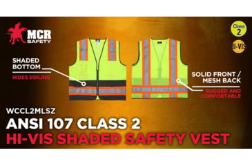 Image of MCR Safety WCCL2MLSZM Hi Vis Reflective Safety Vest, ANSI Type R Class 2, 4in Silver Stripes, Zipper Front Closure, Fluorescent Lime, M, WCCL2MLSZM