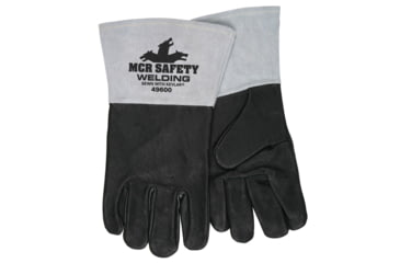 Image of MCR Safety Welding Leather Work Gloves, Premium Grain Pigskin Leather, 4.5in Split Cow Cuff, Black and Gray, Medium, 49600M