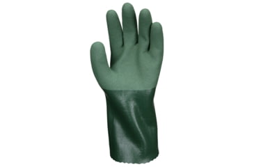 Image of MCR Safety Work Gloves, 13 Gauge Seamless Cotton Polyester Shell, MicroFinish Full Nitrile Coating, 12in Gauntlet Cuff, Green, Medium, MG9756M