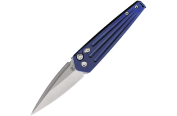 Image of Medford Auto Nosferatu Button Lock Automatic Folding Knife, 3.5in, S45VN Stainless, Tumbled Finish, Blue Titanium Handle, MDNATQ37A2TS
