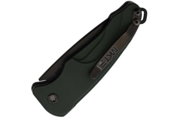 Image of Medford Auto Smooth Criminal Button Automatic Folding Knife, 3in, S35VN Stainless, Black PVD, Drop Point Blade, OD Green Anodized Aluminum Handle, MDA39SPQ40AG