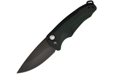 Image of Medford Auto Smooth Criminal Button Automatic Folding Knife, 3in, S35VN Stainless, Black PVD, Drop Point Blade, OD Green Anodized Aluminum Handle, MDA39SPQ40AG