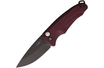 Image of Medford Auto Smooth Criminal Button Automatic Folding Knife, 3in, S35VN Stainless, Black PVD, Drop Point Blade, Red Anodized Aluminum Handle, MDA39SPQ41AI