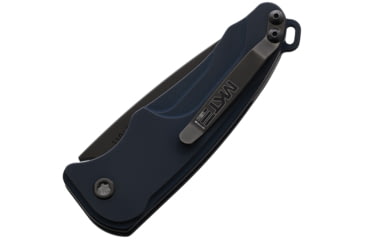 Image of Medford Auto Smooth Criminal Button Automatic Folding Knife, 3in, S35VN Stainless, Black PVD, Drop Point Blade, Blue Anodized Aluminum Handle, MDA39SPQ44AU