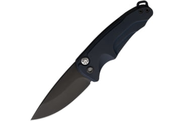 Image of Medford Auto Smooth Criminal Button Automatic Folding Knife, 3in, S35VN Stainless, Black PVD, Drop Point Blade, Blue Anodized Aluminum Handle, MDA39SPQ44AU