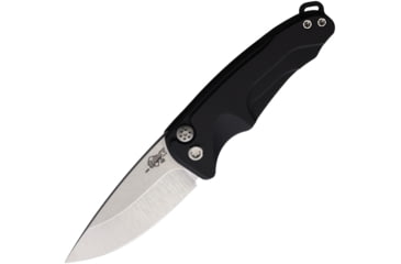 Image of Medford Auto Smooth Criminal Button Automatic Folding Knife, 3in, S35VN Stainless, Tumbled Finish, Drop Point Blade, Black Anodized Aluminum Handle, MDA39STQ42AB
