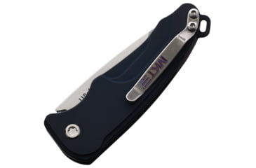 Image of Medford Auto Smooth Criminal Button Automatic Folding Knife, 3in, S35VN Stainless, Tumbled Finish, Drop Point Blade, Blue Anodized Aluminum Handle, MDA39STQ44AU