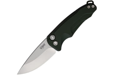 Image of Medford Auto Smooth Criminal Button Automatic Folding Knife, 3in, S35VN Stainless, Tumbled Finish, Drop Point Blade, Green Anodized Aluminum Handle, MDA39STQ40AG