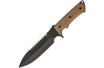 Image of Medford Ground Force Anti-Personnel Fixed Blade Knife, 11.75in, 7in, D2 Tool Steel, Standard Edge, Sawback, Tan, G10 Handle MD66DP27NC