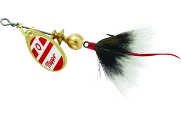 Image of Mepps Aglia In-Line Spinner, 1/12 oz, Dressed Treble Hook, Gold/Red/White Blade/Gray Tail, B0ST G/RW-G