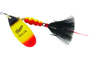 Image of Mepps Aglia In-Line Spinner, 1/2 oz, Dressed Treble Hook, Black/Yellow/Red Blade/Black Tail, B5ST BKYR-BK