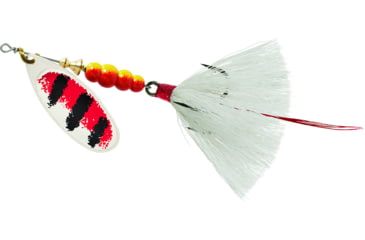 Image of Mepps Aglia In-Line Spinner, 1/2 oz, Dressed Treble Hook, Silver/Red Black Stripe Blade/White Tail, B5ST SRBK-W