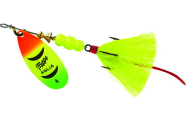 Image of Mepps Aglia In-Line Spinner, 1/3 oz, Dressed Treble Hook, Hot Firetiger Blade &amp; Yellow Tail, B4ST HFT-Y