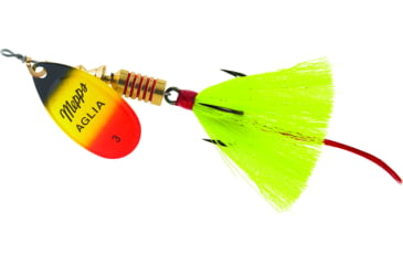 Image of Mepps Aglia In-Line Spinner, 1/4 oz, Dressed Treble Hook, Black/Yellow/Red Blade/Yellow Tail, B3ST BKYR-Y