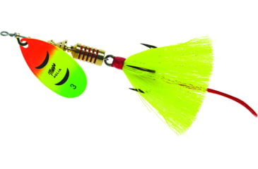 Image of Mepps Aglia In-Line Spinner, 1/4 oz, Dressed Treble Hook, Hot Firetiger Blade &amp; Yellow Tail, B3ST HFT-Y