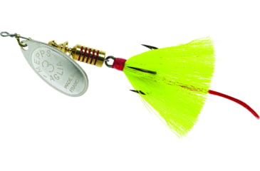 Image of Mepps Aglia In-Line Spinner, 1/4 oz, Dressed Treble Hook, Silver Blade &amp; Yellow Tail, B3ST S-Y