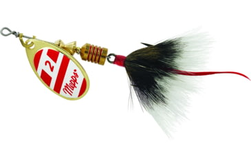 Image of Mepps Aglia In-Line Spinner, 1/6 oz, Dressed Treble Hook, Gold/Red/White Blade/Gray Tail, B2ST G/RW-G