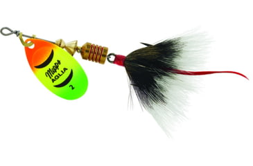 Image of Mepps Aglia In-Line Spinner, 1/6 oz, Dressed Treble Hook, Hot Fire Tiger Blade &amp; Gray Tail, B2ST HFT-G
