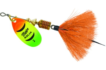 Image of Mepps Aglia In-Line Spinner, 1/6 oz, Dressed Treble Hook, Hot Firetiger Blade &amp; Orange Tail, B2ST HFT-O