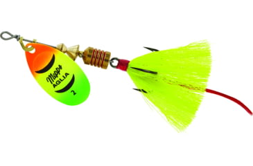 Image of Mepps Aglia In-Line Spinner, 1/6 oz, Dressed Treble Hook, Hot Firetiger Blade &amp; Yellow Tail, B2ST HFT-Y
