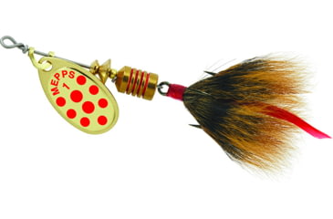 Image of Mepps Aglia In-Line Spinner, 1/8 oz, Dressed Treble Hook, Gold/Red Dot Blade/Brown Tail, B1ST GRD-BR