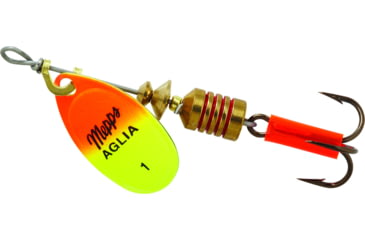Image of Mepps Aglia In-Line Spinner 1/8 oz, Plain Treble Hook, Hot Orange &amp; Chartreuse Blade, B1 HOC