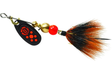 Image of Mepps Black Fury In-Line Spinner, 1/12 oz, Dressed Treble Hook, Fluorescent Red Dot Blade with Gray &amp; Orange Tail, BF0T Fl