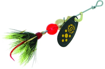 Image of Mepps Black Fury In-Line Spinner, 1/12 oz, Dressed Treble Hook, Yellow Dot Blade with Gray &amp; Yellow Tail, BF0T Y