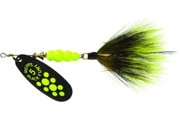 Image of Mepps Black Fury In-Line Spinner, 1/2 oz, Dressed Treble Hook, Chartreuse Dot Blade with Gray &amp; Chartreuse Tail, BF5T CH