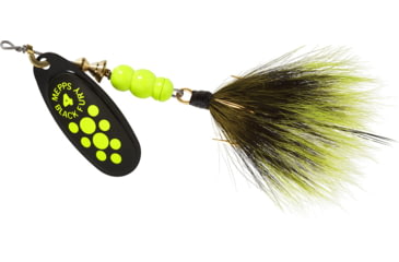 Image of Mepps Black Fury In-Line Spinner, 1/3 oz, Dressed Treble Hook, Chartreuse Dot Blade with Gray &amp; Chartreuse Tail, BF4T CH