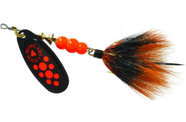 Image of Mepps Black Fury In-Line Spinner, 1/3 oz, Dressed Treble Hook, Fluorescent Red Dot Blade with Gray &amp; Orange Tail, BF4T Fl